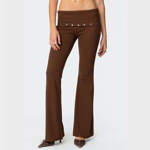 Edikted Brown Flare Pants with Studded Waistband